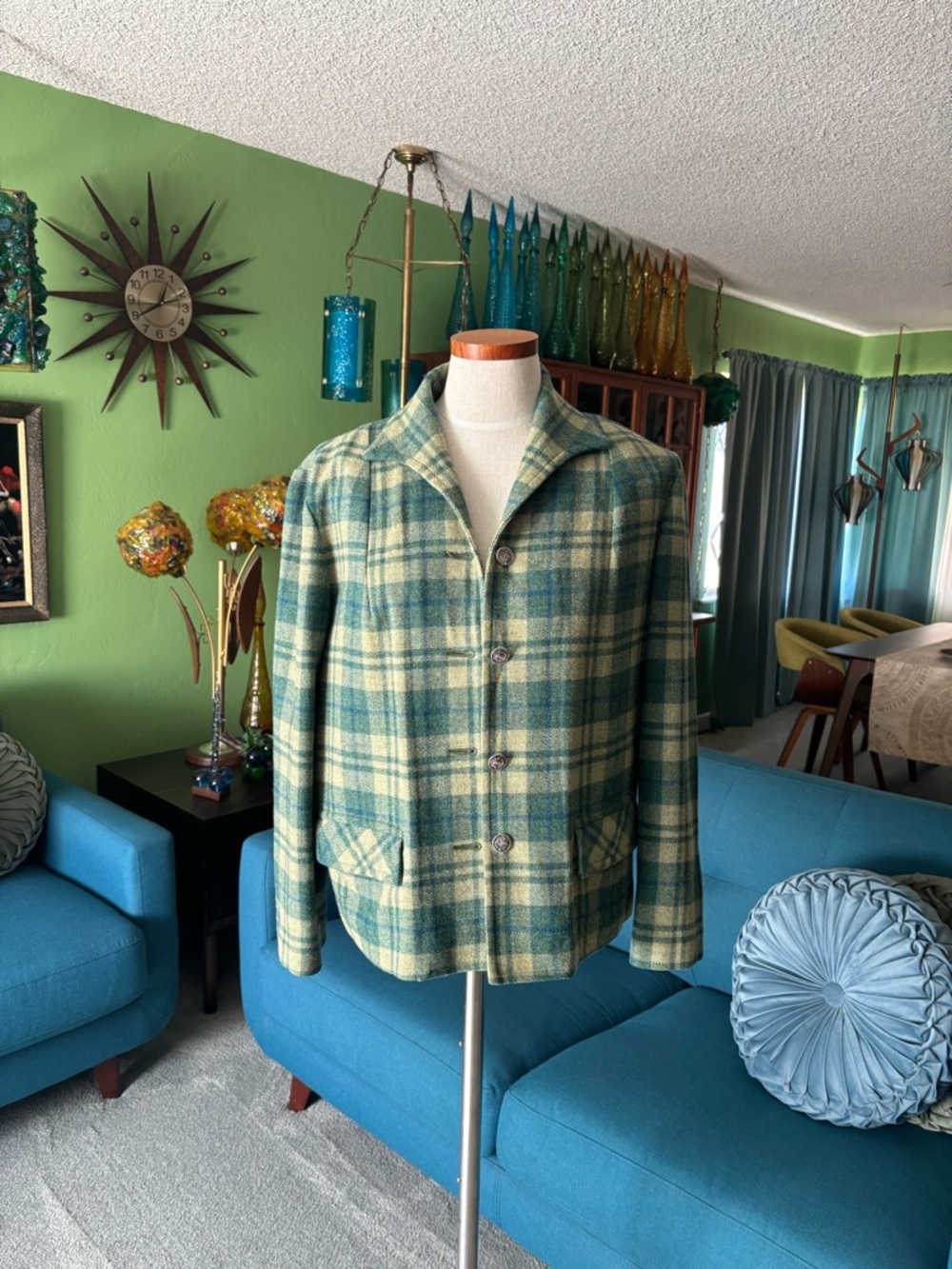 Vintage Classic Green Plaid Wool Pendleton jacket